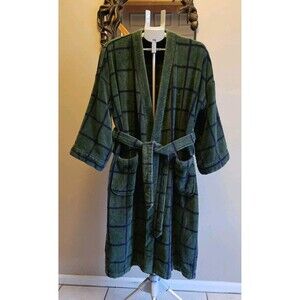 Vintage Polo Ralph Lauren Heavy Terry Cloth Bathrobe Plaid Pony Logo Cotton Robe